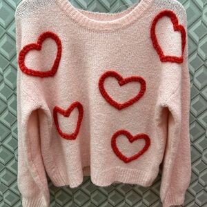 Pink Valentines Sweater with Red Heart Accents 🩷❤️